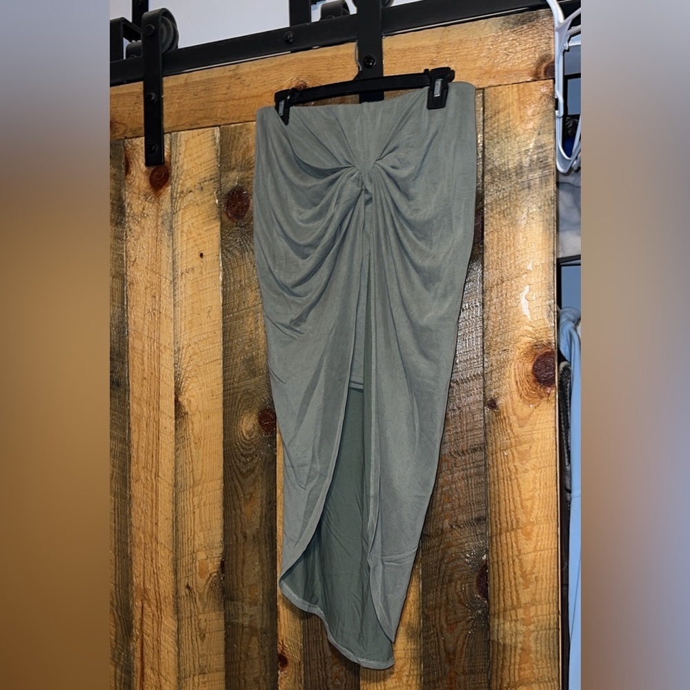 Faux Wrap Suede Green Skirt